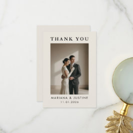 Cartão De Agradecimento Casamento de Inverno Minimalista Editorial em Foto