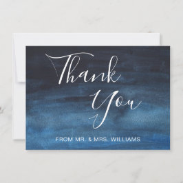 Cartão De Agradecimento Casamento de Inverno Moderno com Aquarela Azul Mar