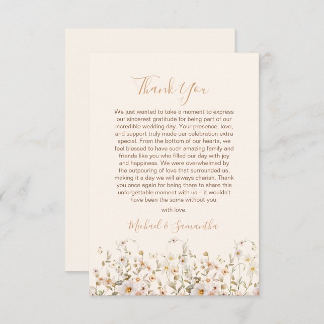 Cartão De Agradecimento Casamento de Ivory e Blush Wildflower (Frente/Verso)