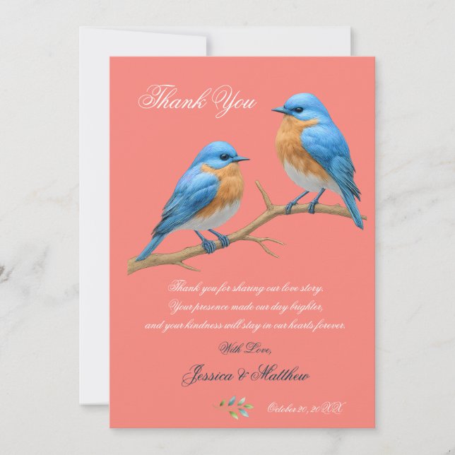 Cartão De Agradecimento Casamento de Ivory Pastel Lovebird Romântico Blueb (Frente)