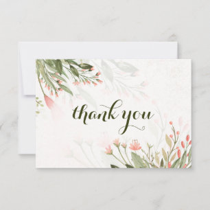Cartão De Agradecimento Casamento de Jardim de Flores Simples em Aquarela 