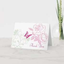 Cartão De Agradecimento Casamento de Jardim de Rosas e Borboletas Ilustrad