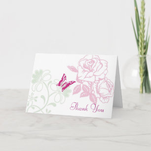 Cartão De Agradecimento Casamento de Jardim de Rosas e Borboletas Ilustrad