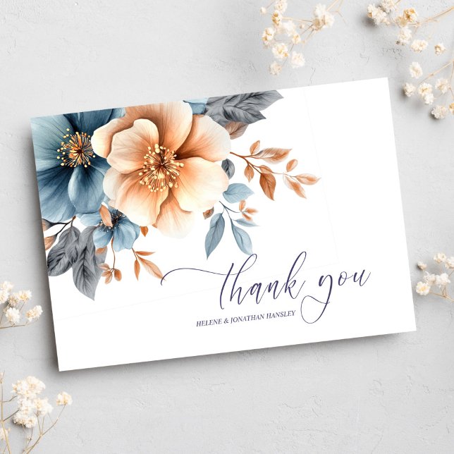 Cartão De Agradecimento Casamento de Jardim Elegante Dusty Blue Terracotta (Garden Elegant Dusty Blue Terracotta Wedding Thank You Card)