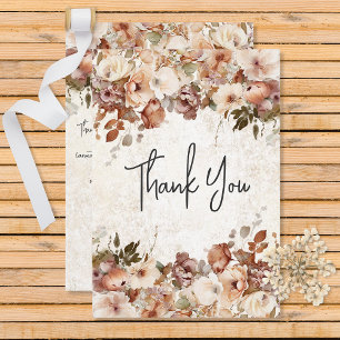Cartão De Agradecimento Casamento de Largas Florais Rústicas Neutrais Rosa