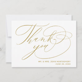 Cartão De Agradecimento Casamento de Letra Moderna em Ouro Branco Elegante
