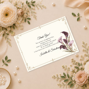 Cartão De Agradecimento Casamento de Lírio-de-Calla Roxo Elegante
