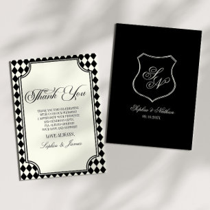 Cartão De Agradecimento Casamento de Luxo Antigo Dinheiro Preto Marfim Vin