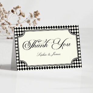 Cartão De Agradecimento Casamento de Luxo Antigo Preto Marfim Vintage