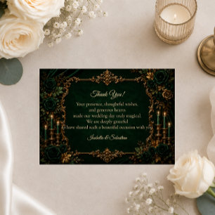 Cartão De Agradecimento Casamento de Luxo de Outono Esmeralda Encantada