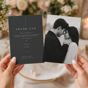 Cartão De Agradecimento Casamento de Luxo Preto e Dourado