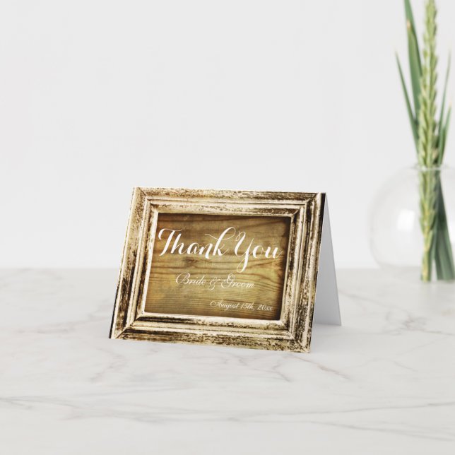 Cartão De Agradecimento Casamento De Madeira Com Armadilha Rustic Frame -  (Frente)
