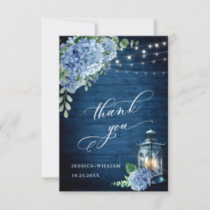 Cartão De Agradecimento Casamento de Madeira com Marinho Floral Hydrangea