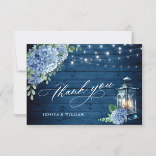 Cartão De Agradecimento Casamento de Madeira com Marinho Floral Hydrangea