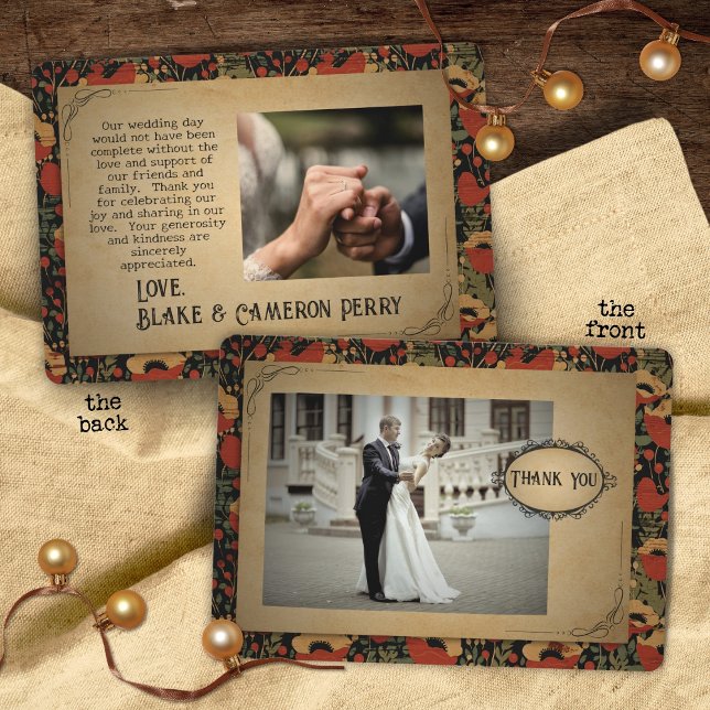 Cartão De Agradecimento Casamento de Madeira com Papagaios Vermelhos Russo (Criador carregado)