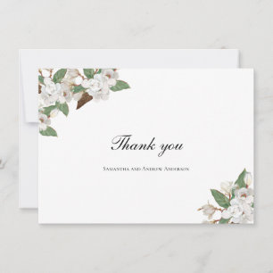 Cartão De Agradecimento Casamento de Magnólia Branca Floral Flores Verdeja