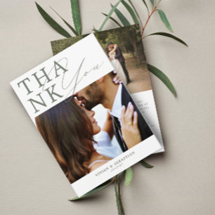 Cartão De Agradecimento Casamento de Manuscrito Verde Minimalista