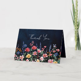 Cartão De Agradecimento Casamento de Marinhos Florais Boho, País Russo de