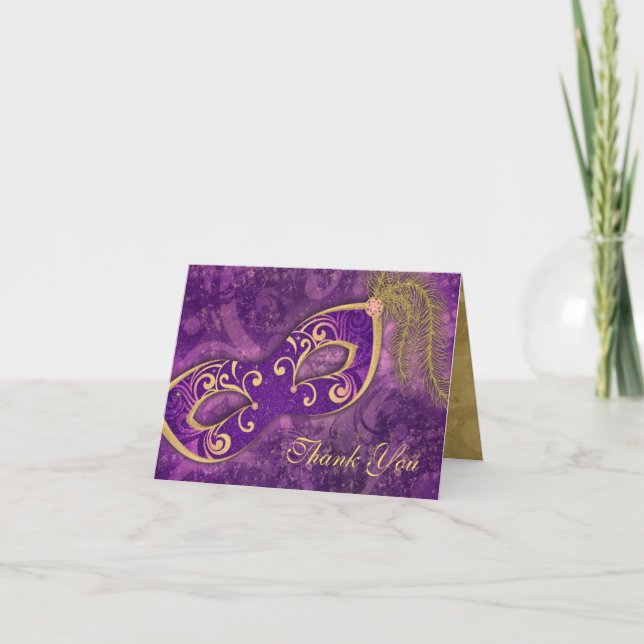 Cartão De Agradecimento Casamento de Máscara de mascarada Ball Obrigado Ro (Frente)