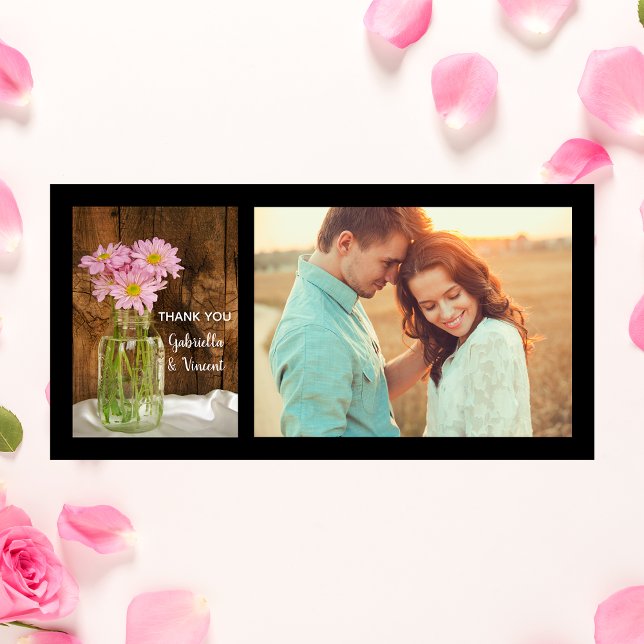 Cartão De Agradecimento Casamento de Mason Jar e Disies Barn Rosa Obrigado (Criador carregado)