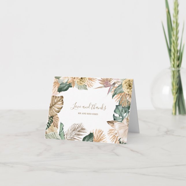 Cartão De Agradecimento Casamento de Mauve Dourado Tropical Botânica (Frente)