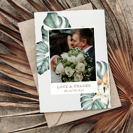 Cartão De Agradecimento Casamento de Mauve Dourado Tropical Botânica