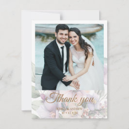 Cartão De Agradecimento Casamento de mensagem de foto floral de cor d'água