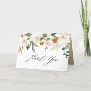 Cartão De Agradecimento Casamento de Mola Floral Branca e Blush