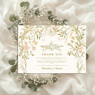 Cartão De Agradecimento Casamento de Moldura Floral e Verde Elegante