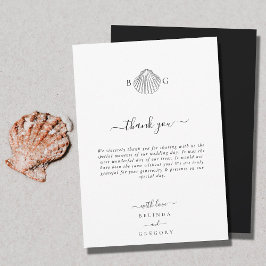 Cartão De Agradecimento Casamento de Monograma de Clam Seashell Minimalist