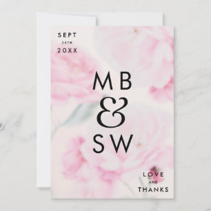 Cartão De Agradecimento Casamento de Monograma Floral em Aquarela Moderna