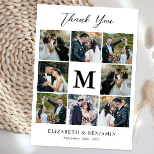 Cartão De Agradecimento Casamento de Monograma Personalizado com Colagem d