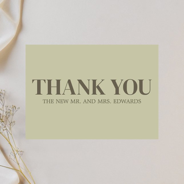 Cartão De Agradecimento Casamento de Monograma Verde Sage (Sage Green Monogram Wedding Thank you Card)