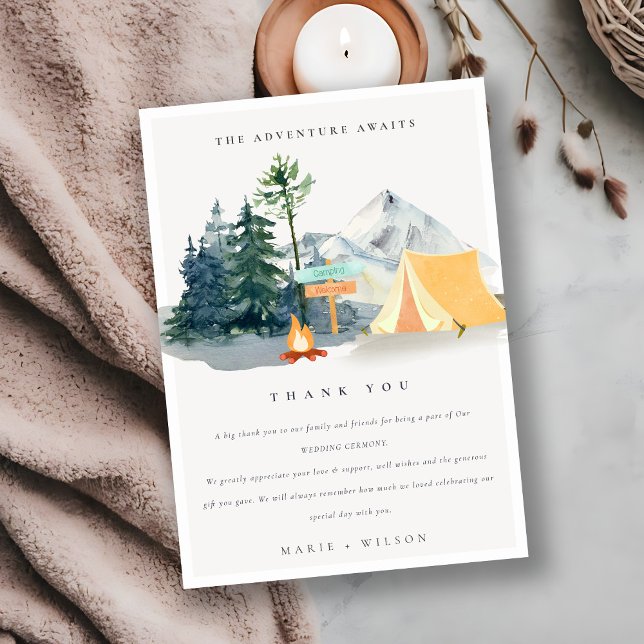 Cartão De Agradecimento Casamento de Montanha do Camping Rustic Pine Woods (Criador carregado)