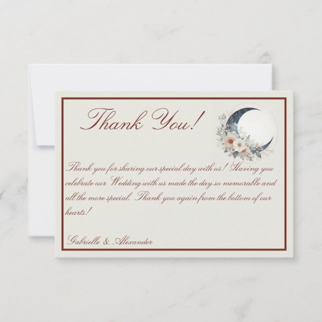 Cartão De Agradecimento Casamento de Moonflower Off White & Cinnamon (Frente)