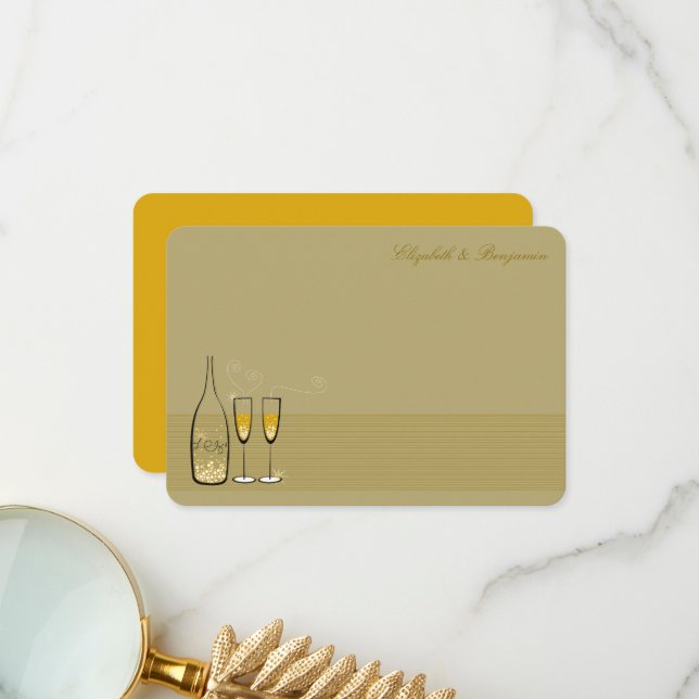 Cartão De Agradecimento Casamento de Na moda de Chic com o Bocal de Champa (Frente/Verso In Situ)