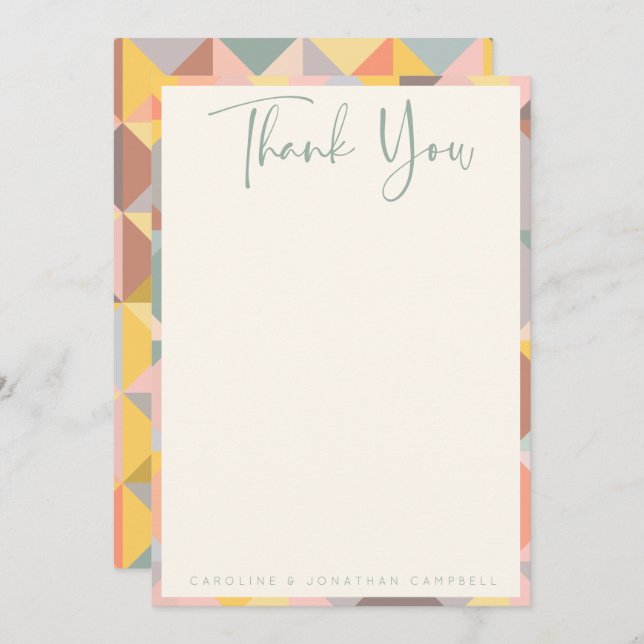 Cartão De Agradecimento Casamento de Na moda Geométrico Russo Neutro Terre (Frente/Verso)