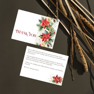Cartão De Agradecimento Casamento de Natal de inverno poinsettia dourado o