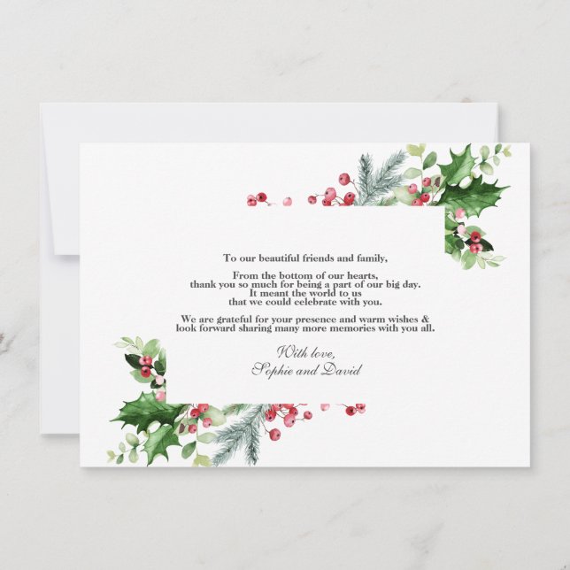 Cartão De Agradecimento Casamento de Natal Elegante Dourado Pine Berry (Verso)