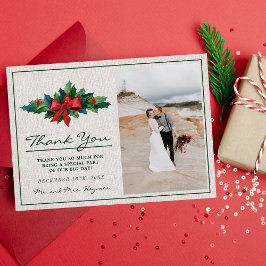 Cartão De Agradecimento Casamento de Natal Holiday Wreath Poinsettia