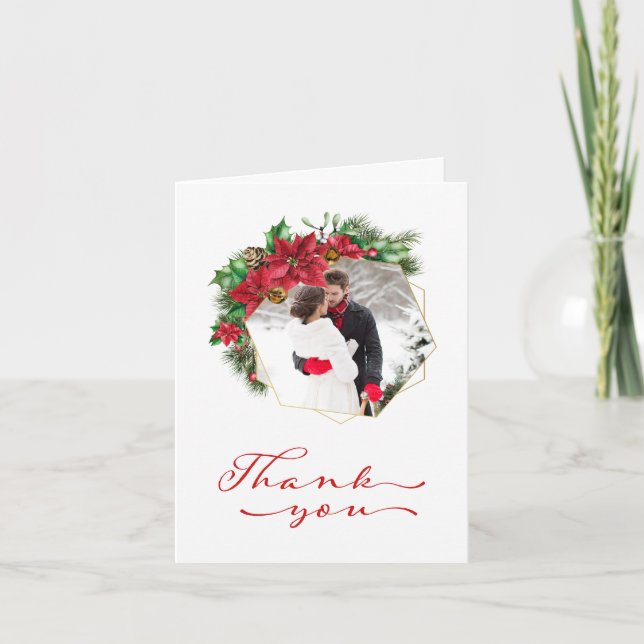 Cartão De Agradecimento Casamento de Natal Rústico Obrigado (Frente)
