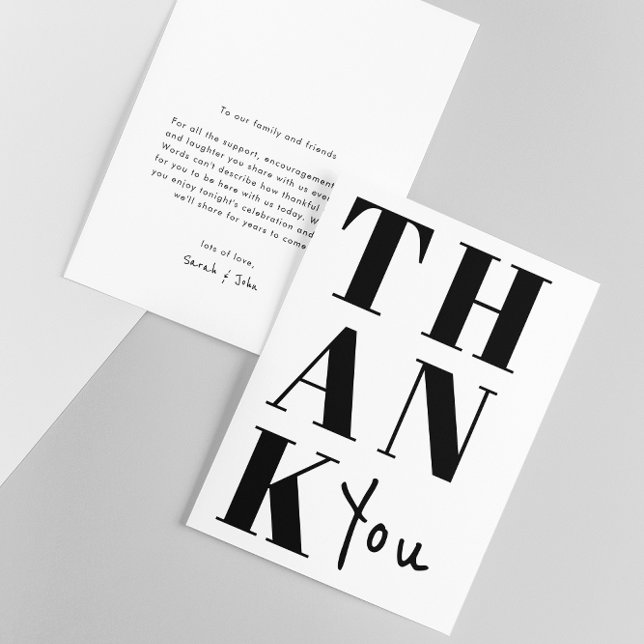 Cartão De Agradecimento Casamento de Negros e Brancos com Na moda Minimali (Front / Back)