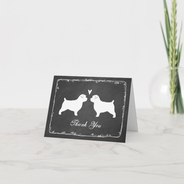 Cartão De Agradecimento Casamento de Norfolk Terrier Silhouettes Obrigado (Frente)