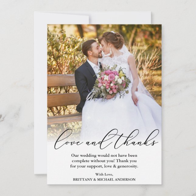 Cartão De Agradecimento Casamento de Obrigados de Amor com Linda Caligrafi (Frente)