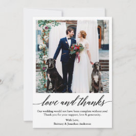 Cartão De Agradecimento Casamento de Obrigados de Amor com Script de Calig