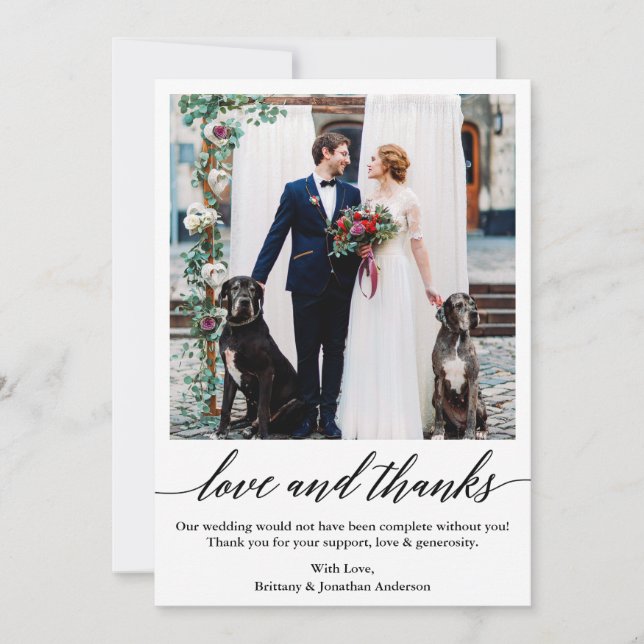 Cartão De Agradecimento Casamento de Obrigados de Amor com Script de Calig (Frente)