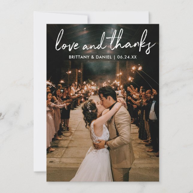 Cartão De Agradecimento Casamento de Obrigados de Amor com Script Manuscri (Frente)