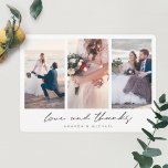 Cartão De Agradecimento Casamento de Obrigados e Amor com Colagem Multifot<br><div class="desc">Este simples modelo de cartões de agradecimentos de casamento com três fotos de colagem apresenta um visual moderno e nítido. Nós escolhemos cantos arredondados como a forma padrão, mas você pode facilmente mudar isso para cantos agudos, como essa aparência também funciona muito bem com esta design! Demos a este design...</div>
