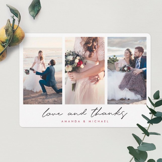 Cartão De Agradecimento Casamento de Obrigados e Amor com Colagem Multifot (Criador carregado)