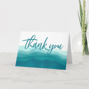 Cartão De Agradecimento Casamento de Onda de Teal Ombre Watercolor